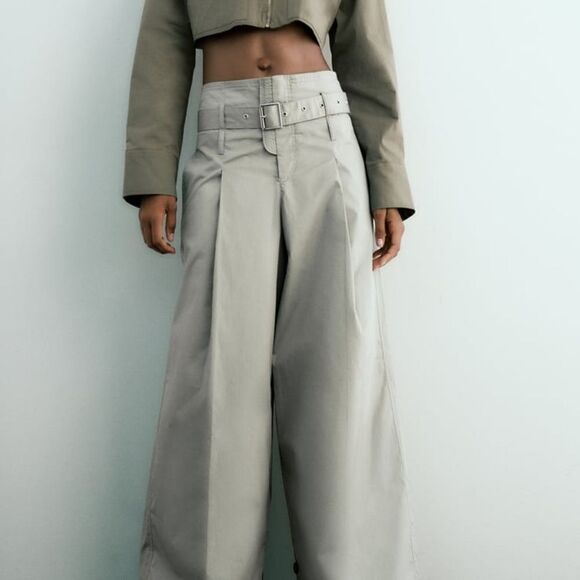 ZARA BELTED FULL-LENGTH PANTS WIDE LEG - Picture 11 of 12